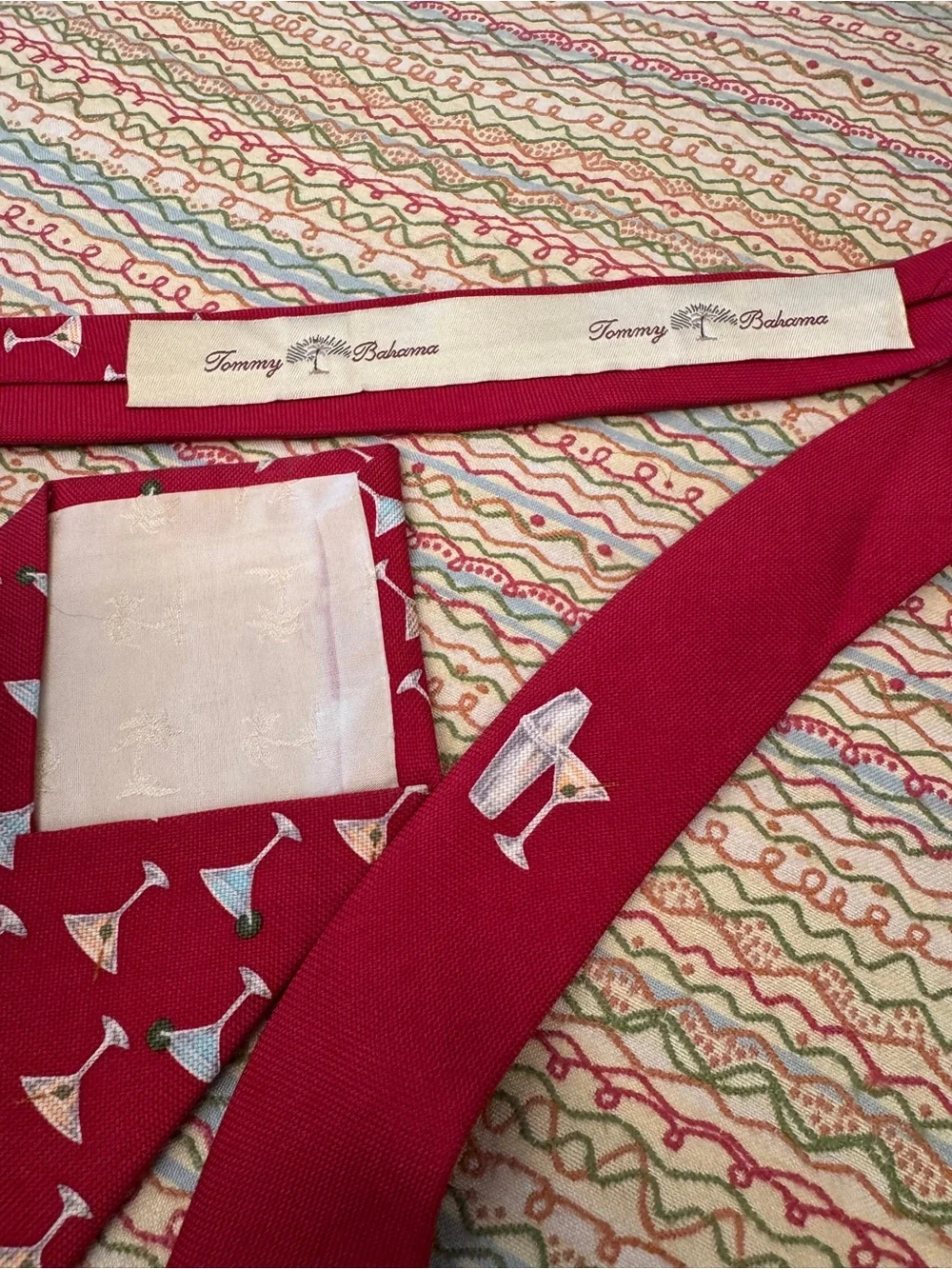 Off Island by Tommy Bahama Red Martini Glass Silk Vintage Tie